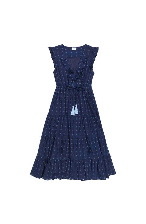 Giselle Women's Maxi Dress Navy Turquoise Swiss Dot