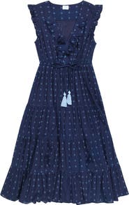 Mer St. Barth Giselle Women's Maxi Dress Navy Turquoise Swiss Dot