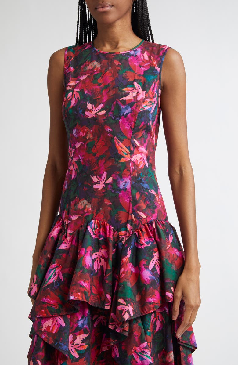 Ulla Johnson Mural Floral Ruffle Detail Cotton Dress, Alternate, color, Hibiscus