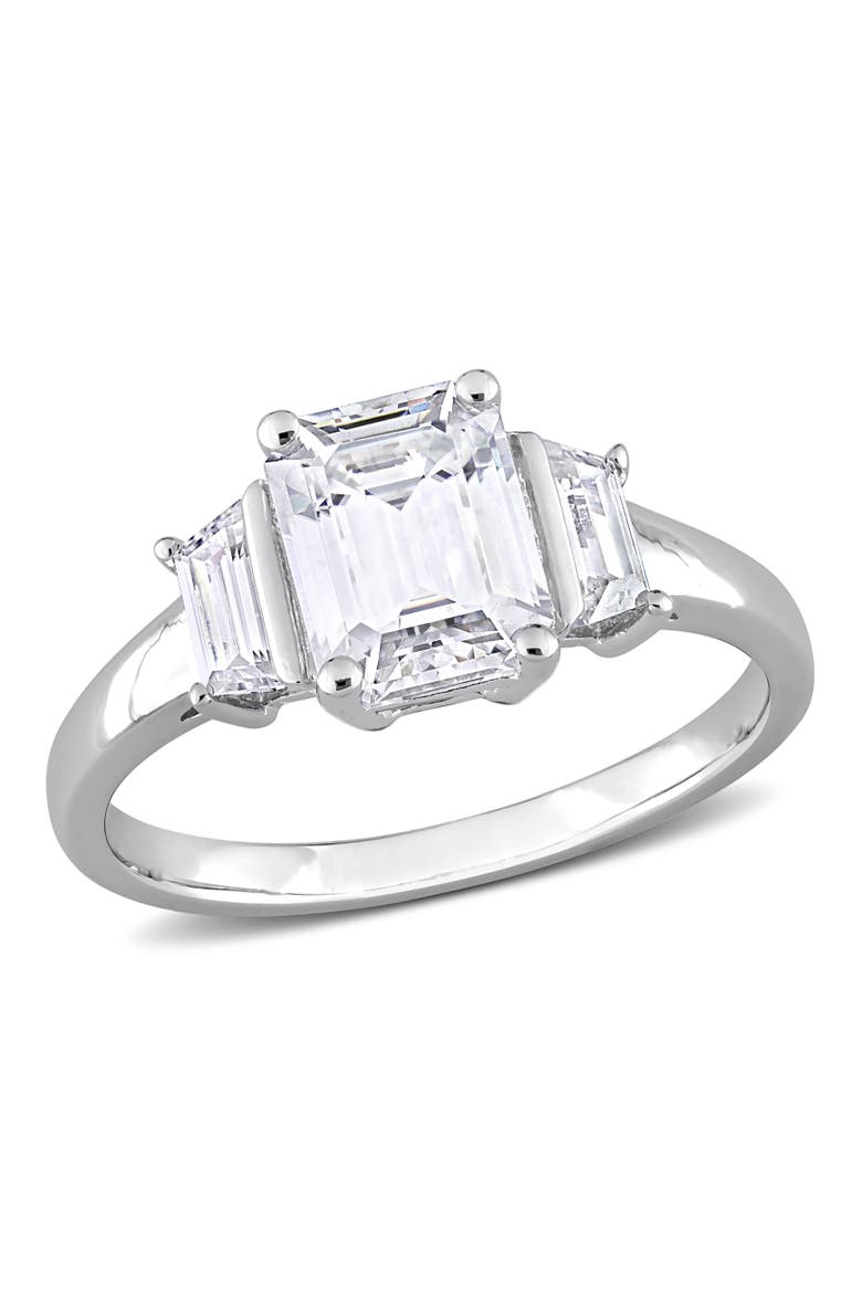 Moissanite Octagon 3-Stone Ring, Main, color, Sterling Silver