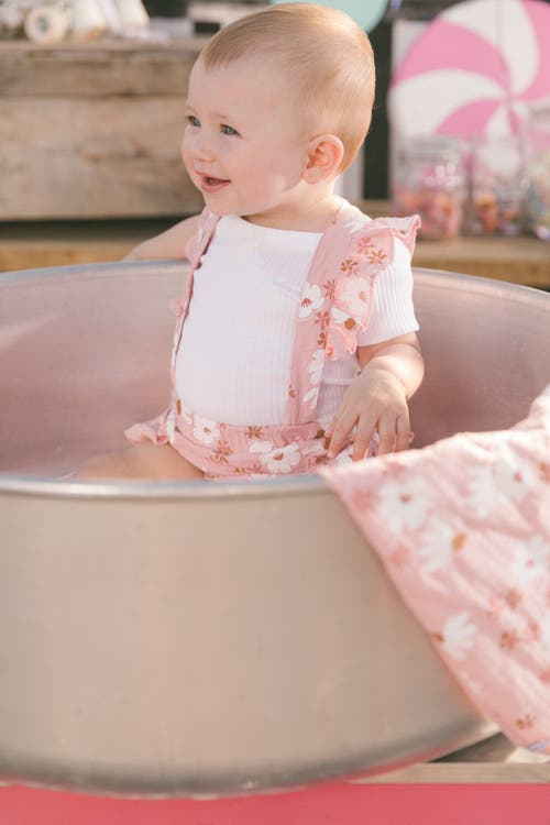 Deux Par Deux Baby Girl's Printed Muslin Short And Organic Cotton Bodysuit Set Pink And White Flower In Pink And White Flowers