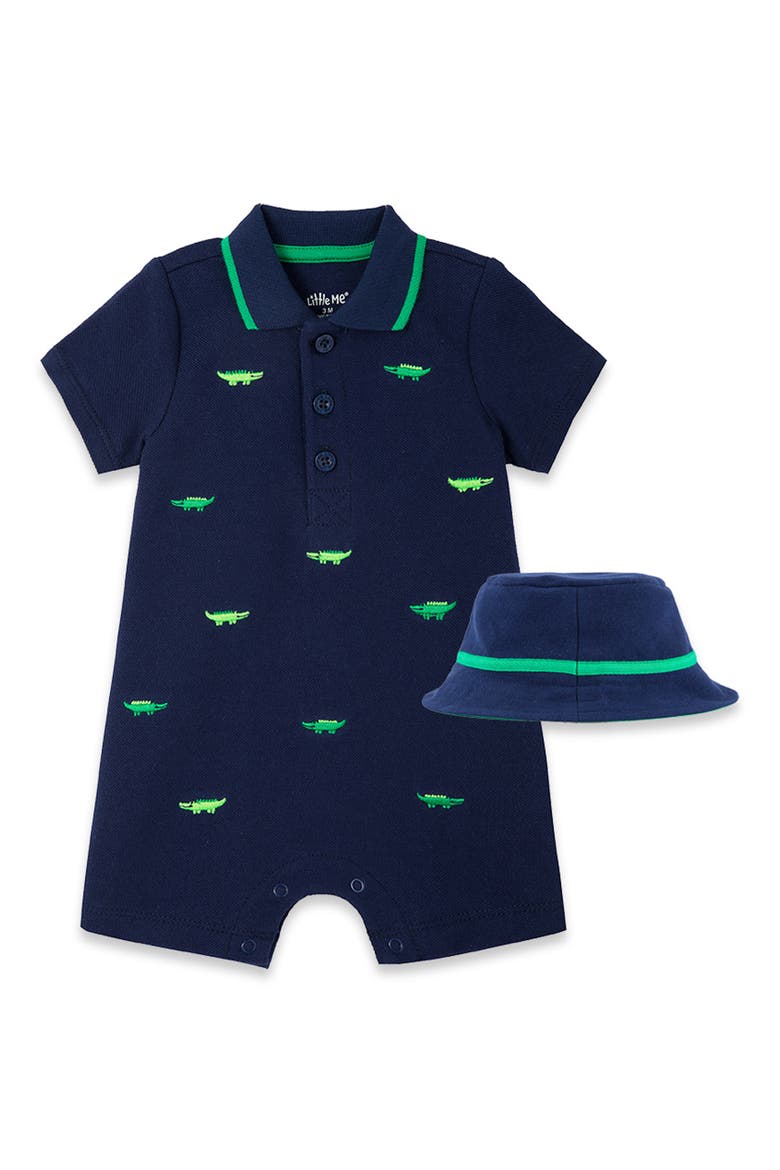 Gator Romper & Hat Set, Main, color, NAVY