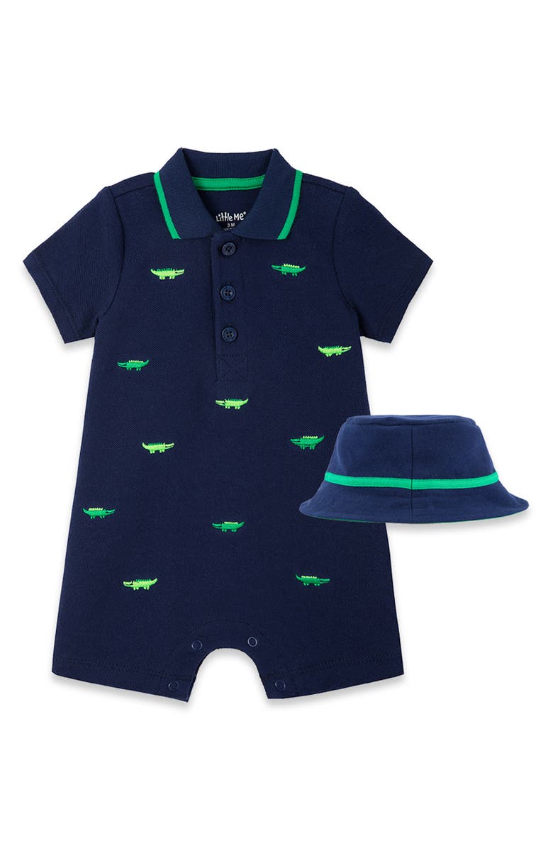 Little Me Gator Romper & Hat Set, Main, color,