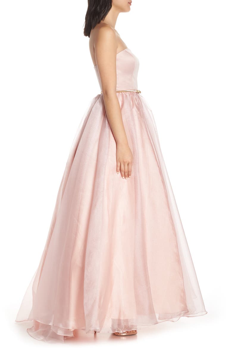 Strapless Belted Ballgown, Alternate, color, ROSE PINK
