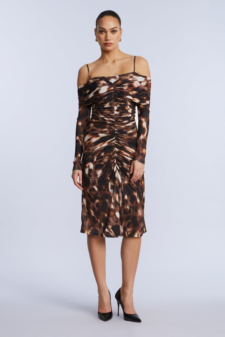 Jersey Off Shoulder Dress, Main, color, Leopard Desert Palm Print