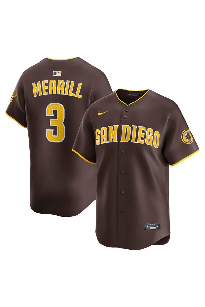 Men's Nike Jackson Merrill Brown San Diego Padres Road Limited Jersey, Main, color, Brown