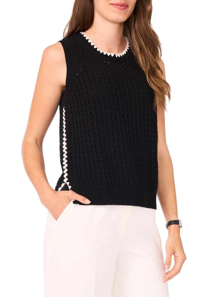 Pointelle Sleeveless Sweater, Main, color, RICH BLACK