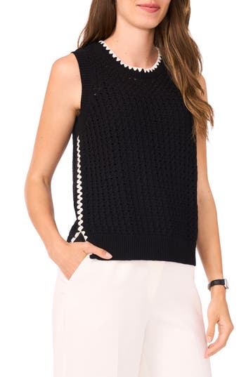Halogen ® Pointelle Sleeveless Sweater In Black