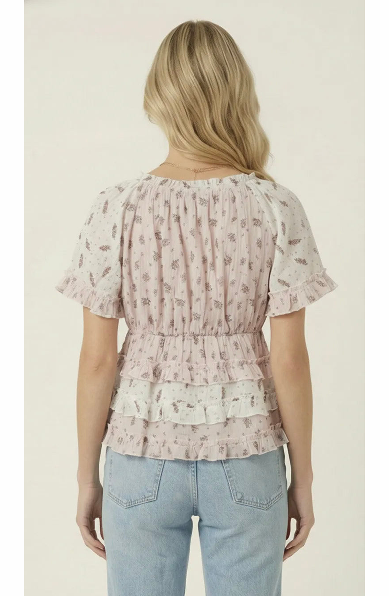 Modenaire Floral Tie Neckline Peplum Top, Alternate, color, Light Pink Floral