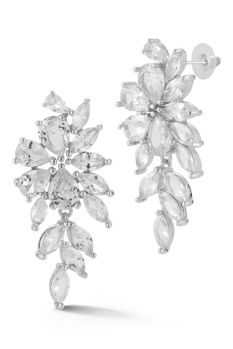 Mixed Cut CZ Drop Earrings, Main, color, SILVER