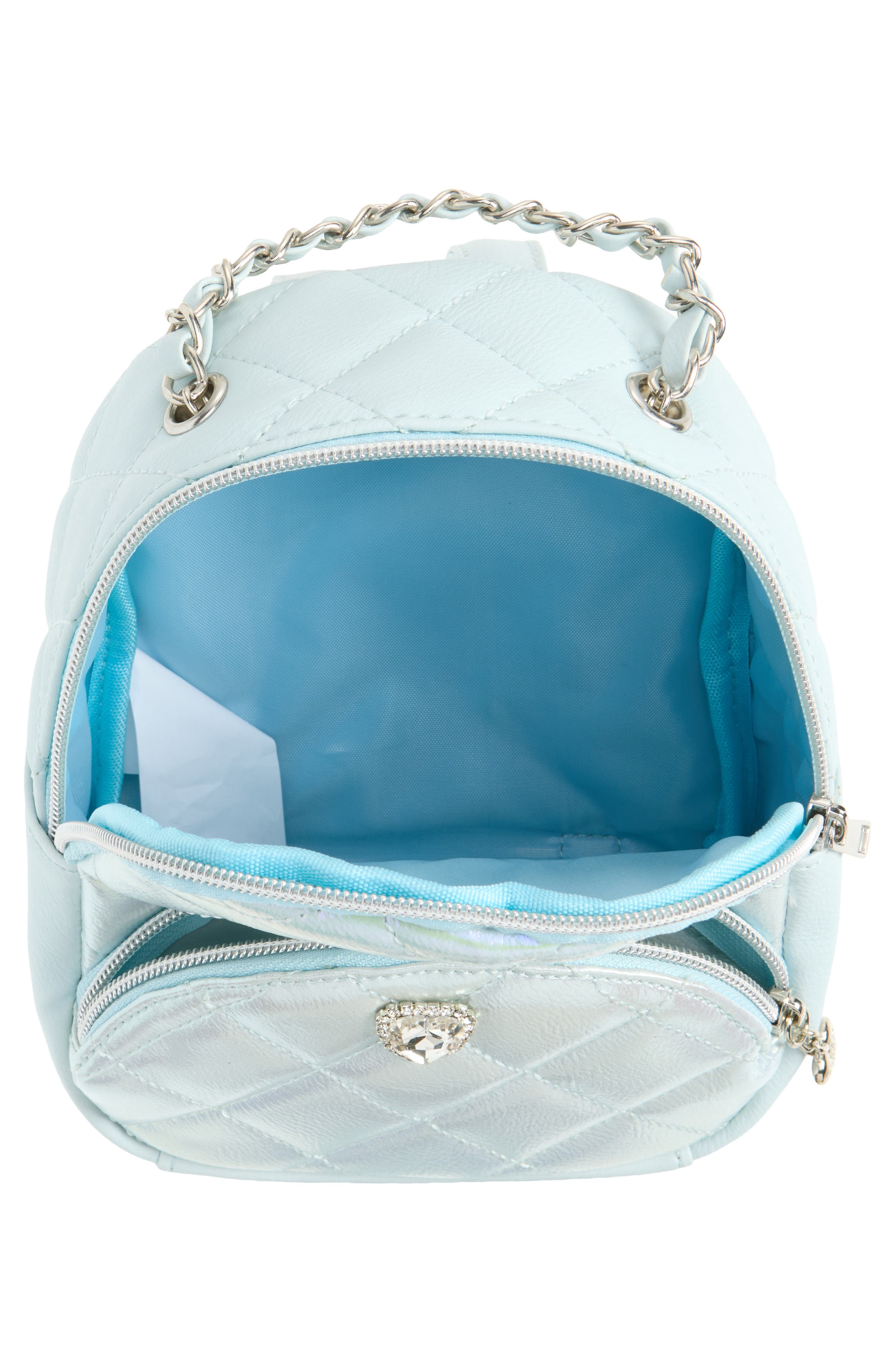 OMG Accessories Kids' Holo Heart Quilted Backpack, Alternate, color, Baby Blue