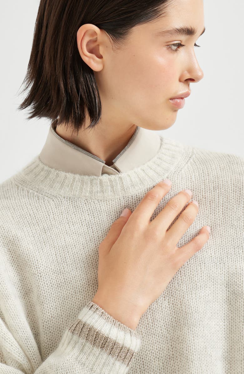 Brunello Cucinelli Sweater with Sparkling Cuffs, Alternate, color, Cool Beige