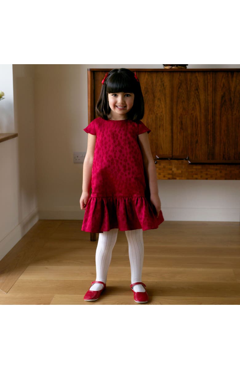 Rachel Riley Red Petal Damask Drop Hem Dress, Alternate, color, Red