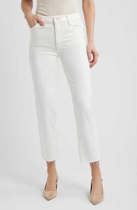 Le Sleek Raw Hem High Waist Straight Leg Jeans