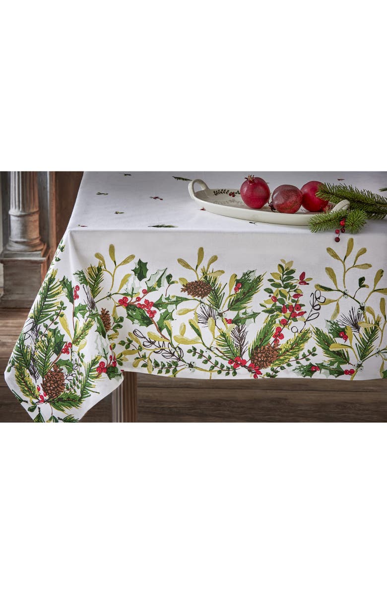 tag Winter Sprig Cotton Tablecloth Multicolor Christmas Design, Main, color,