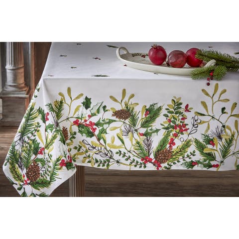 Winter Sprig Cotton Tablecloth Multicolor Christmas Design