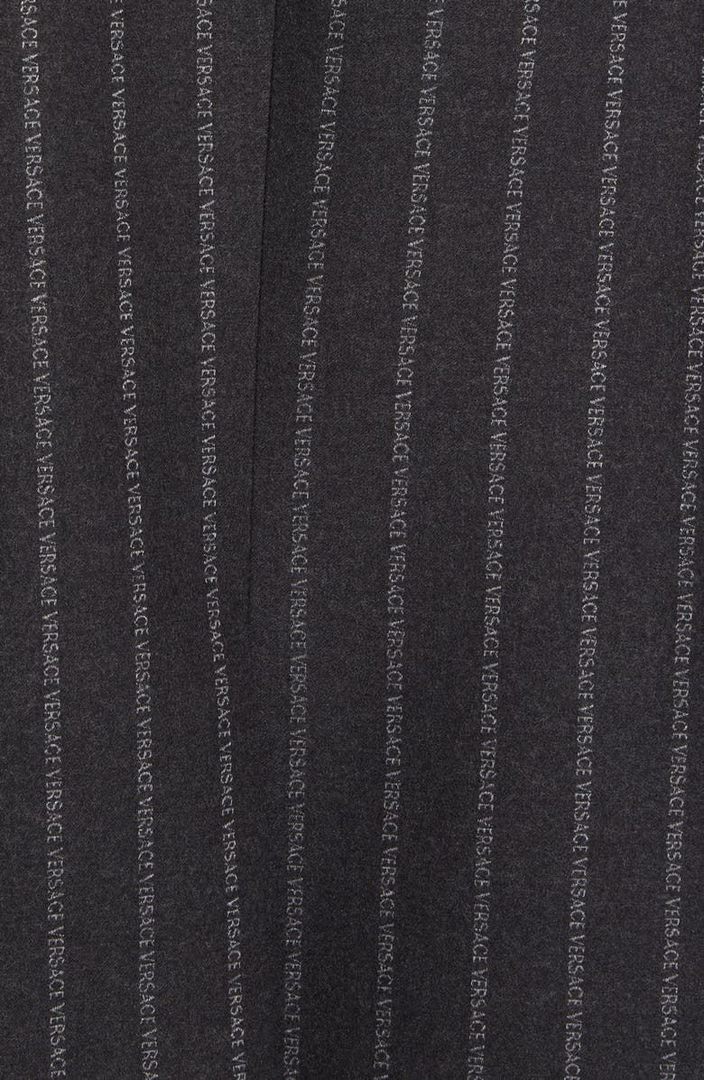 Versace Logo Pinstripe Oversize Single Breasted Virgin Wool & Cotton Blazer, Alternate, color,