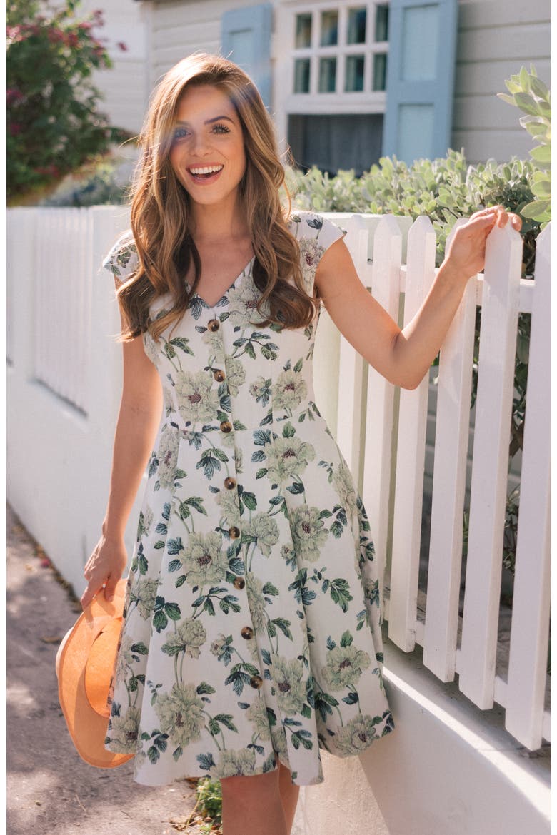 Lilly Button Detail Fit & Flare Dress, Alternate, color, GREEN MULTI