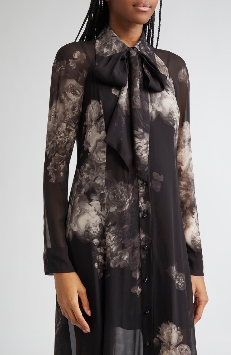 Hypnotic Floral Print Long Sleeve Georgette Shirtdress