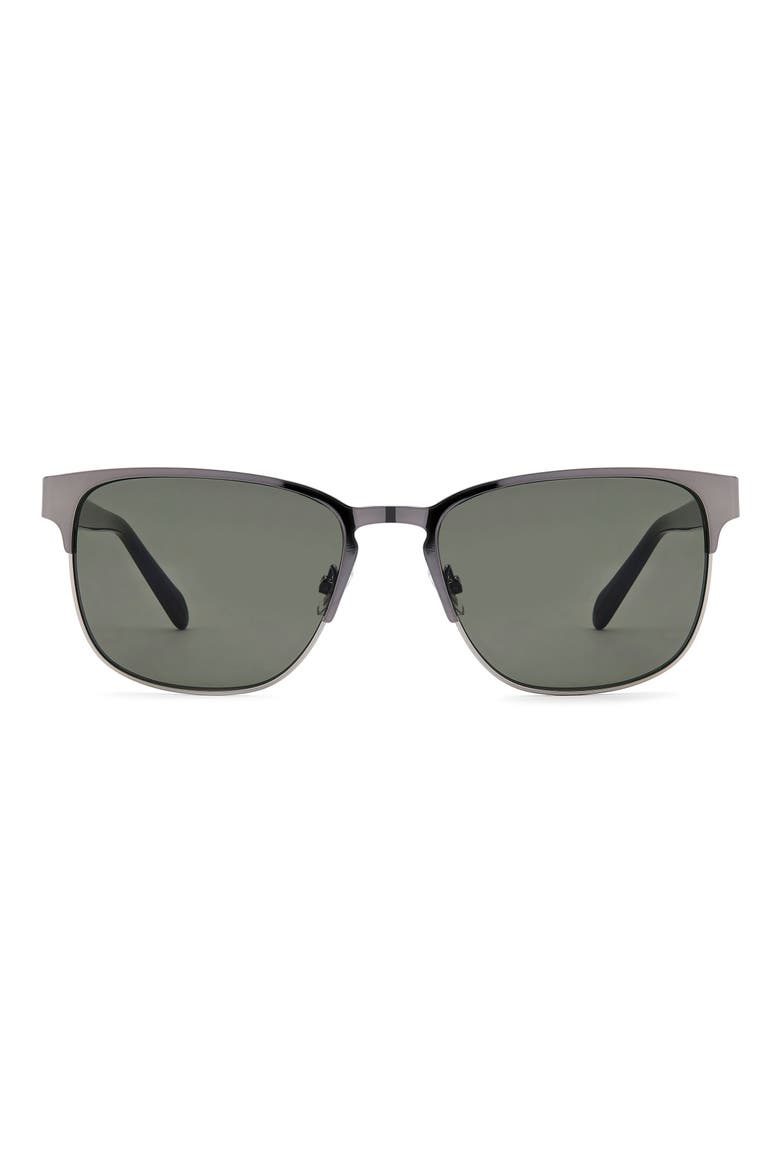 56mm Rectangular Sunglasses, Main, color, DARK RUTHENIUM/ BROWN