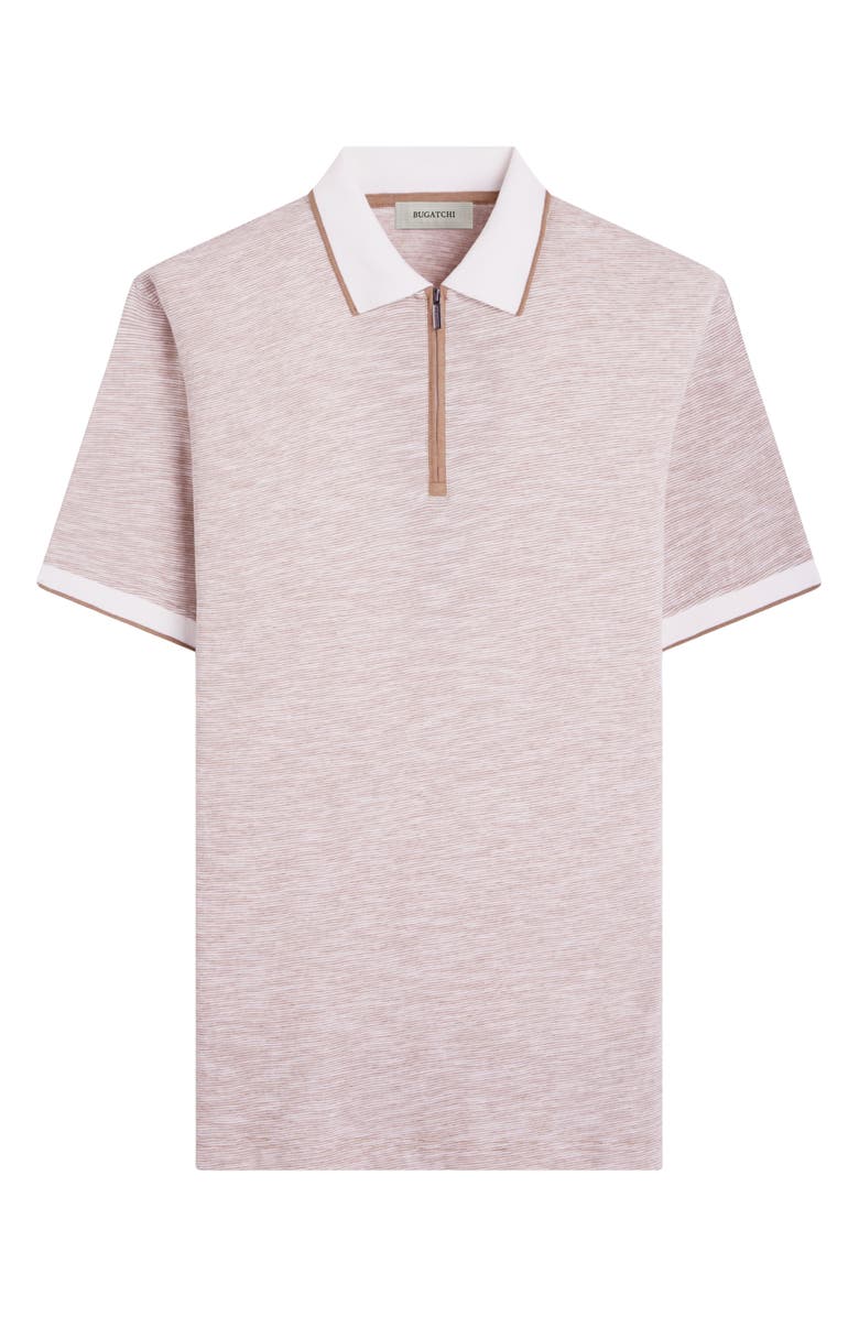Bugatchi Cotton & Linen Quarter Zip Polo, Alternate, color, Camel