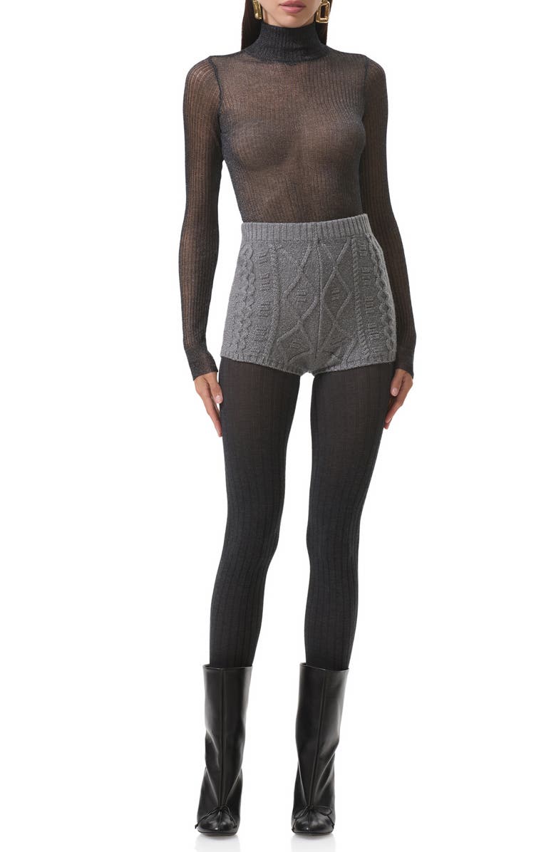 AFRM Bristol Metallic Semisheer Mock Neck Top, Alternate, color, Noir