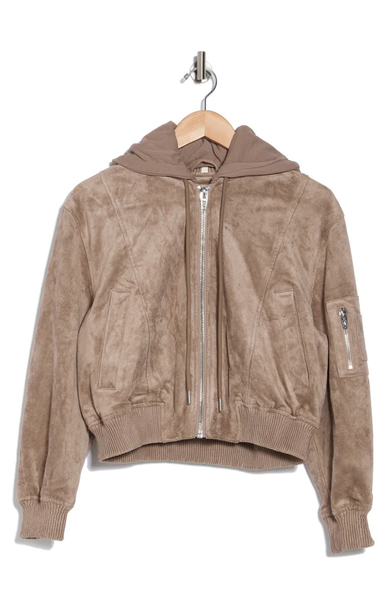 BLANKNYC Juicy Story Faux Suede Hooded Bomber Jacket, Alternate, color,