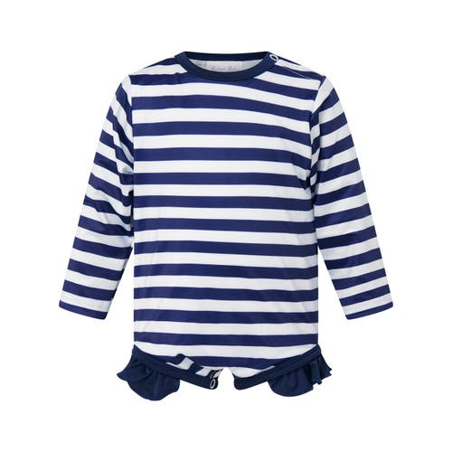 Rachel Riley Breton Stripe Frill Rashguard In Navy