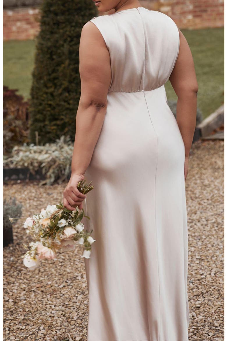 Plunge Drape Satin Bridesmaid Dress, Alternate, color, Oyster