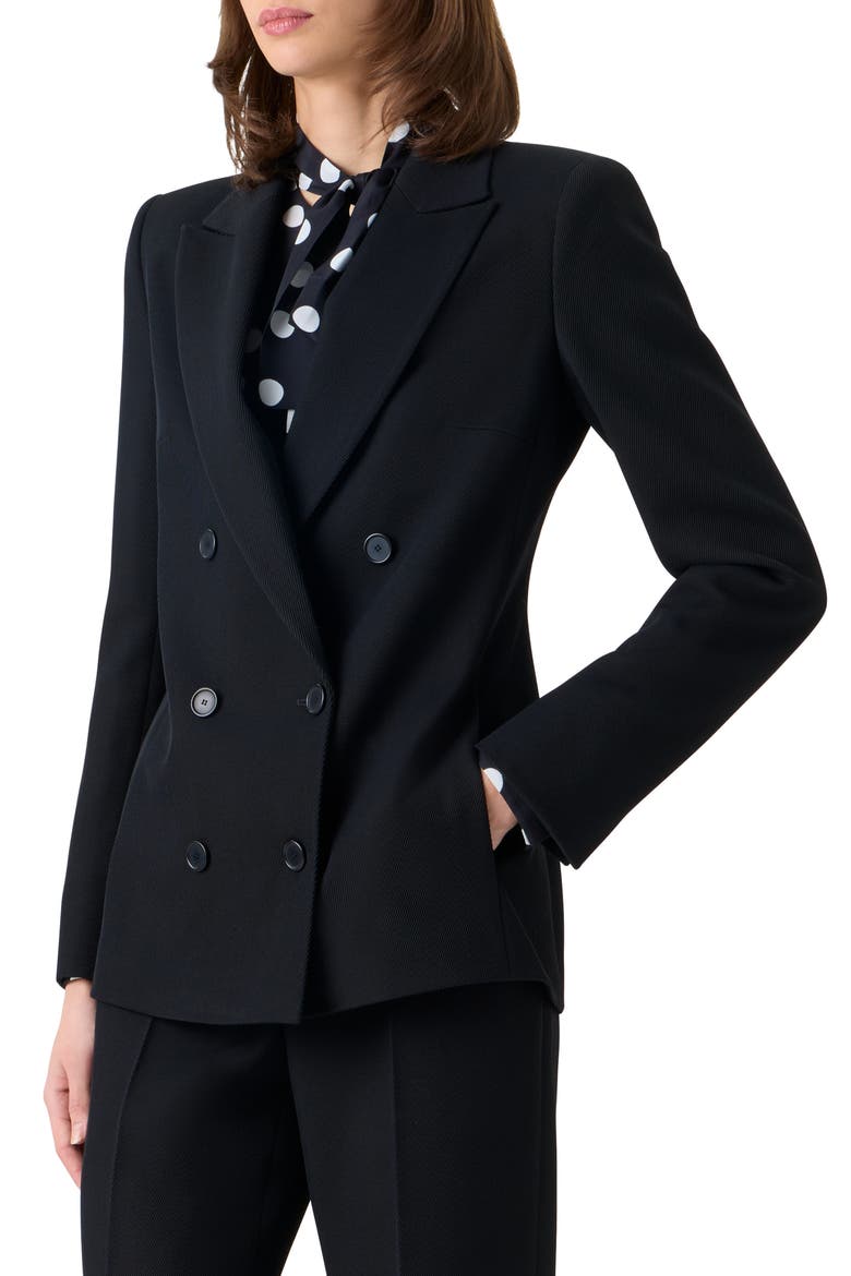 Double Breasted Virgin Wool Tricotine Jacket, Alternate, color, BLACK