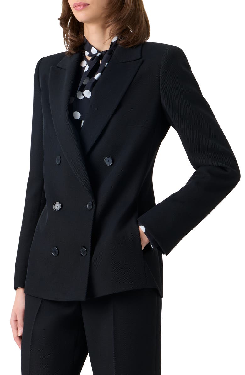Akris punto Double Breasted Virgin Wool Tricotine Jacket, Alternate, color, Black