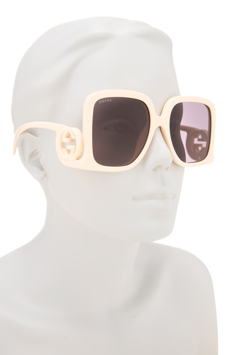 Gucci 55mm Square Sunglasses, Alternate, color, Ivory Ivory Grey