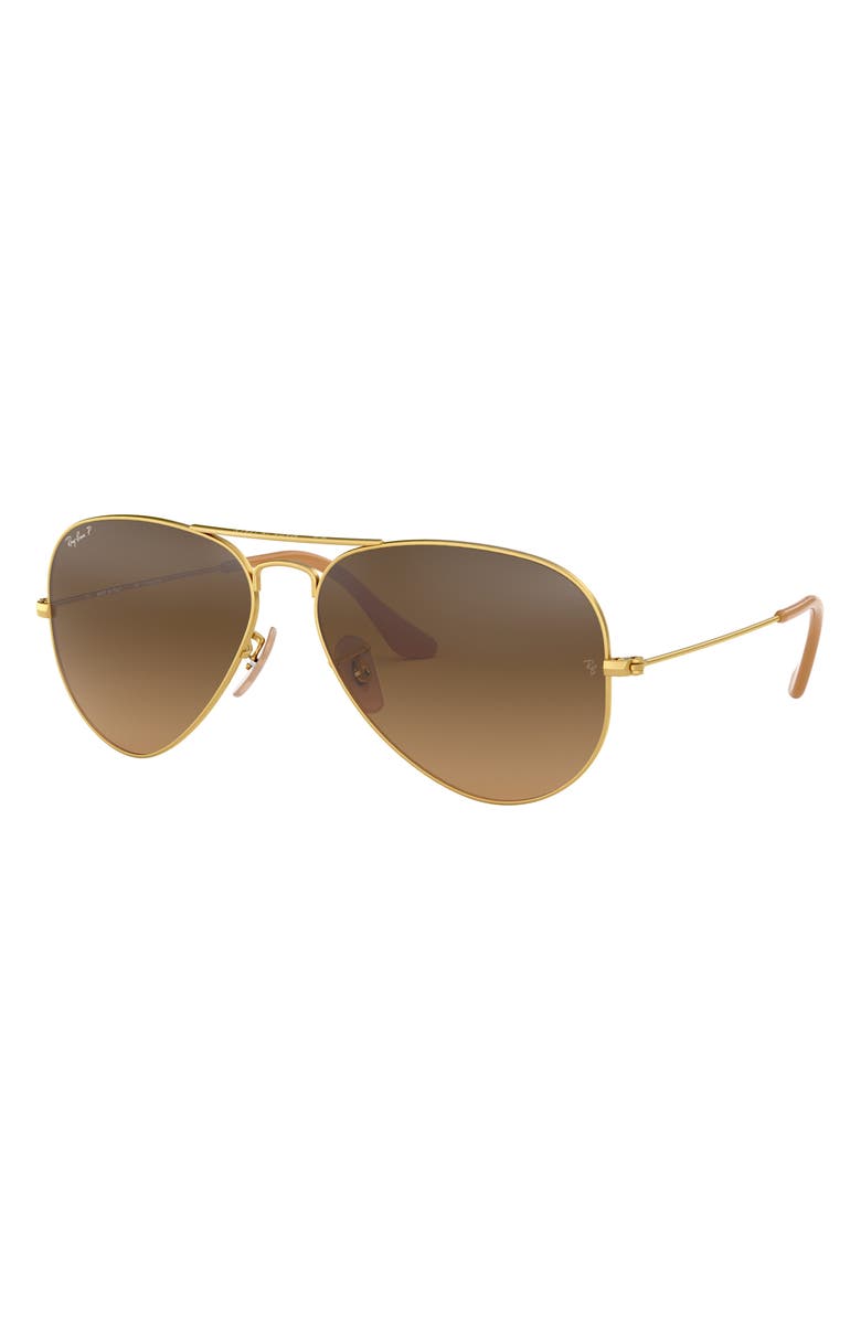Ray-Ban 58mm Polarized Pilot Sunglasses, Alternate, color, Matte Arista / Brown Gradient