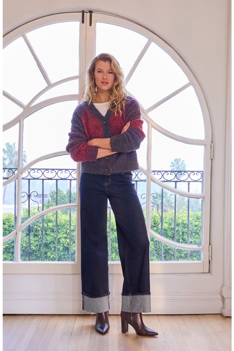 Raglan Sleeve Cardigan, Alternate, color, BERRY / BURGUNDY OMBRE