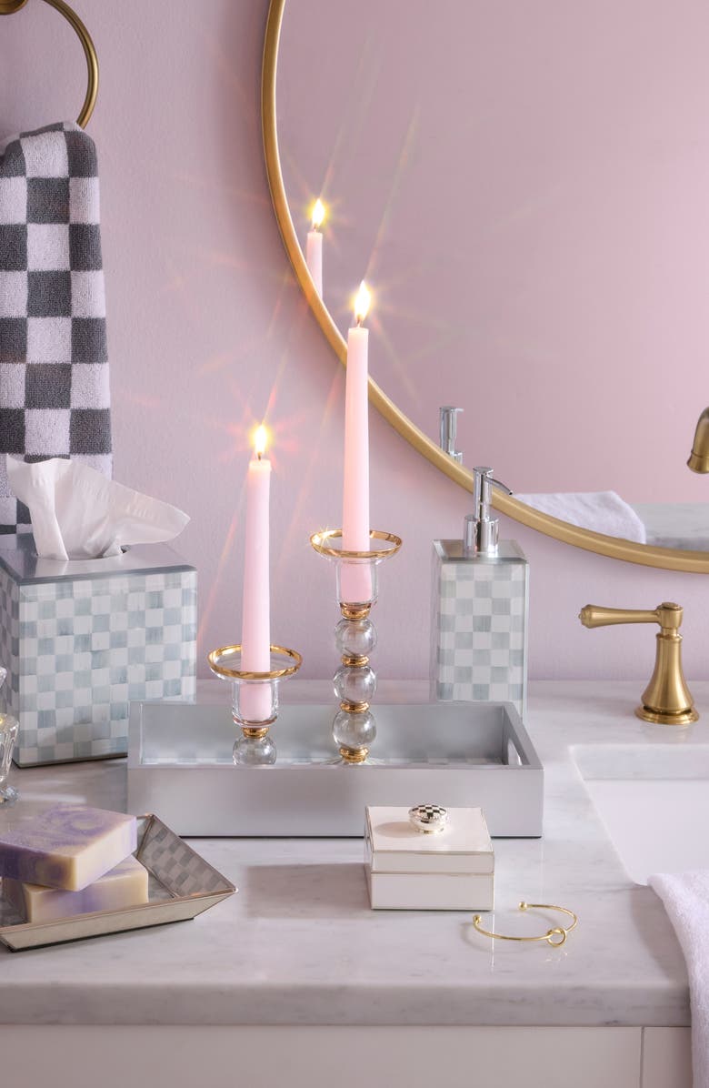 MACKENZIE CHILDS Rosy Check Large Glass Candleholder, Alternate, color, Rosy