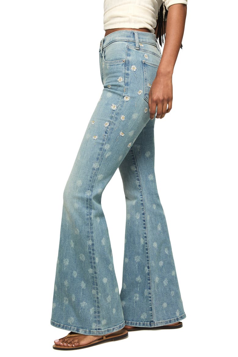 Stevie Daisy Embroidered High Waist Bell Flare Jeans, Alternate, color, DAZING AROUND WASH
