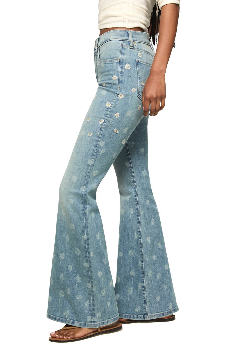 Lucky Brand Stevie Daisy Embroidered High Waist Bell Flare Jeans, Alternate, color, Dazing Around Wash