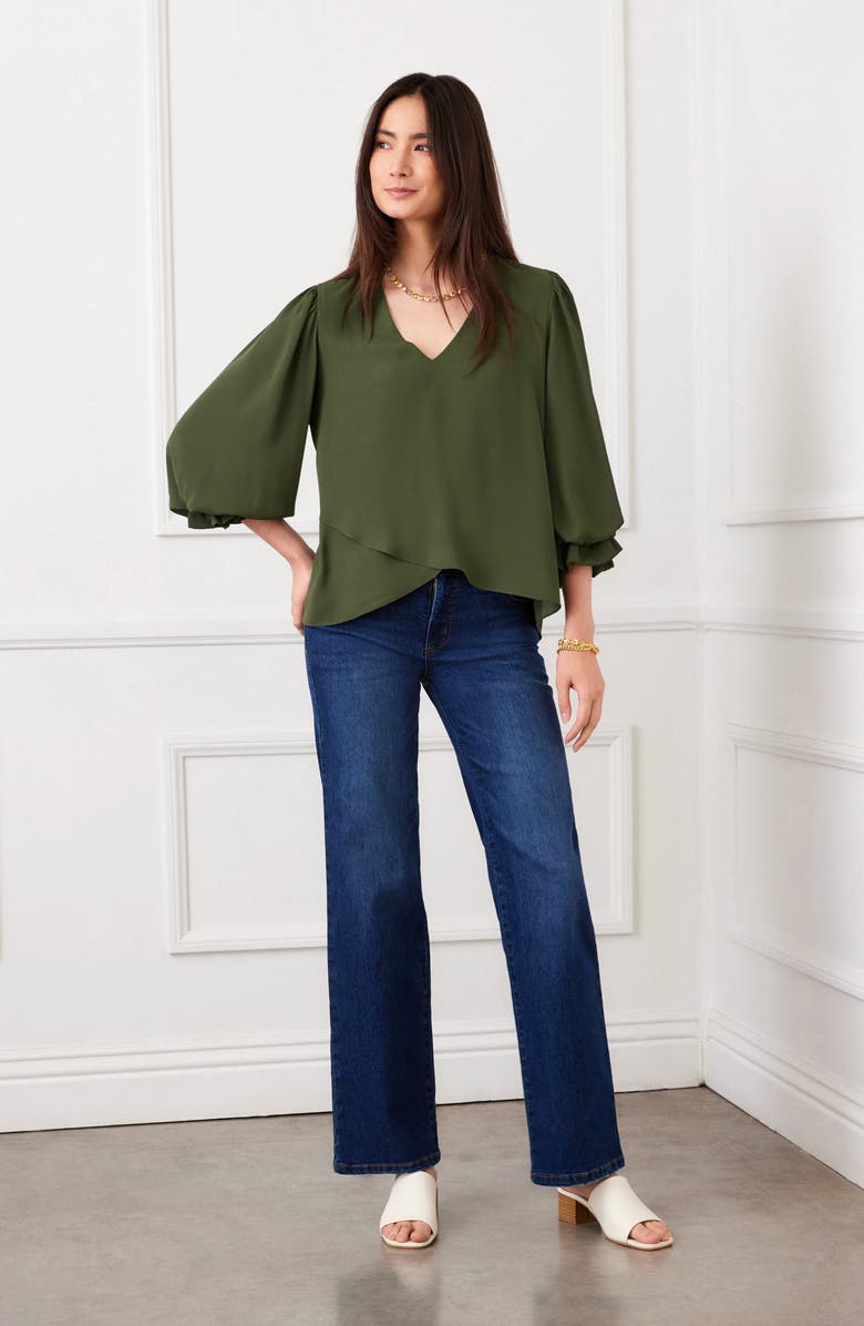 Karen Kane Crossover Hem Asymmetric Top, Alternate, color, Light Olive