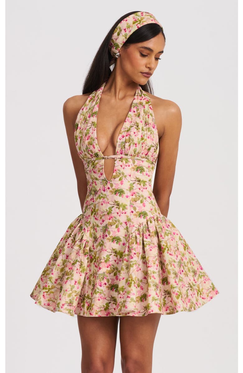 Miss Circle Spring Affair Print Linen Head Wrap Scarf, Alternate, color, Beige