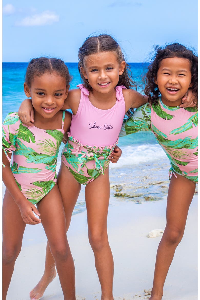 Kids' Cabana Palms Shimmer One-Piece Swimsuit, Alternate, color, PINK/ MULTI
