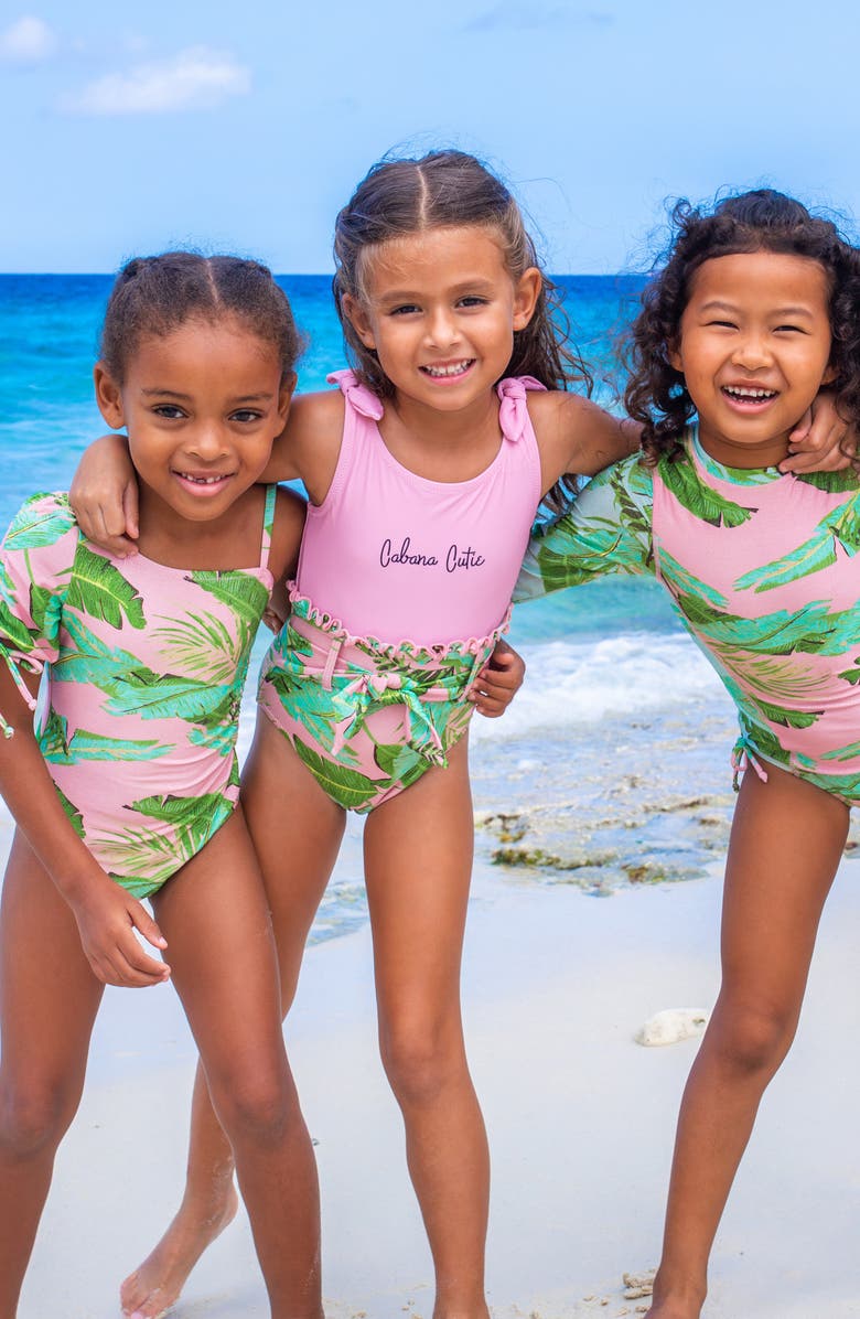 Shade Critters Kids' Cabana Palms Shimmer One-Piece Swimsuit, Alternate, color, Pink/ Multi
