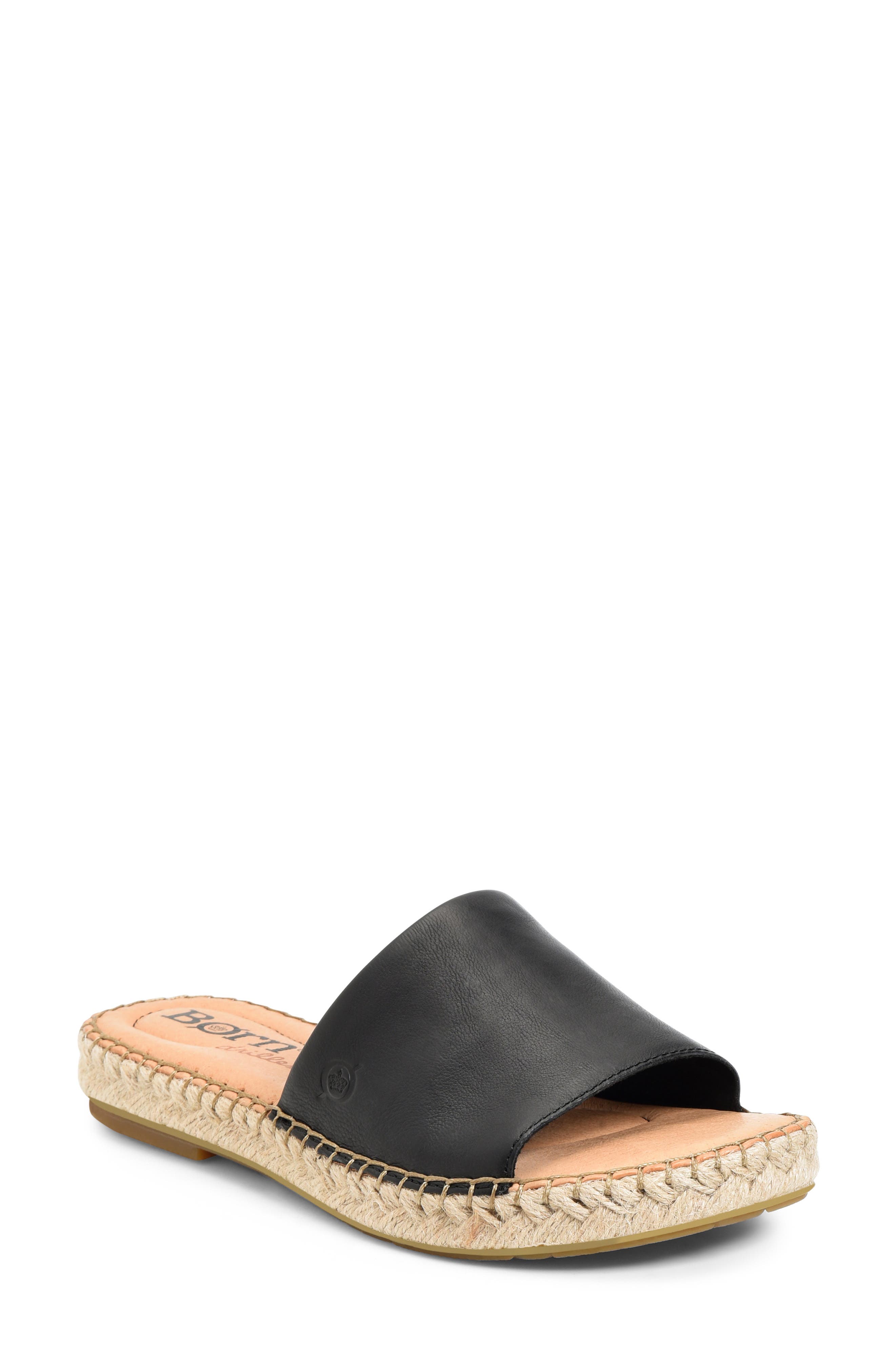 San Benito Espadrille Slide Sandal, Main, color, BLACK LEATHER