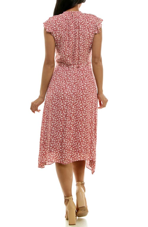 Nina Leonard Floral Cap Sleeve Shift Dress In Soft Red