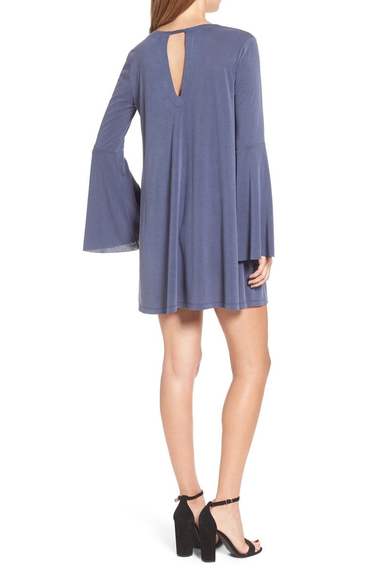 Bell Sleeve V-Neck Knit Dress, Alternate, color, NAVY