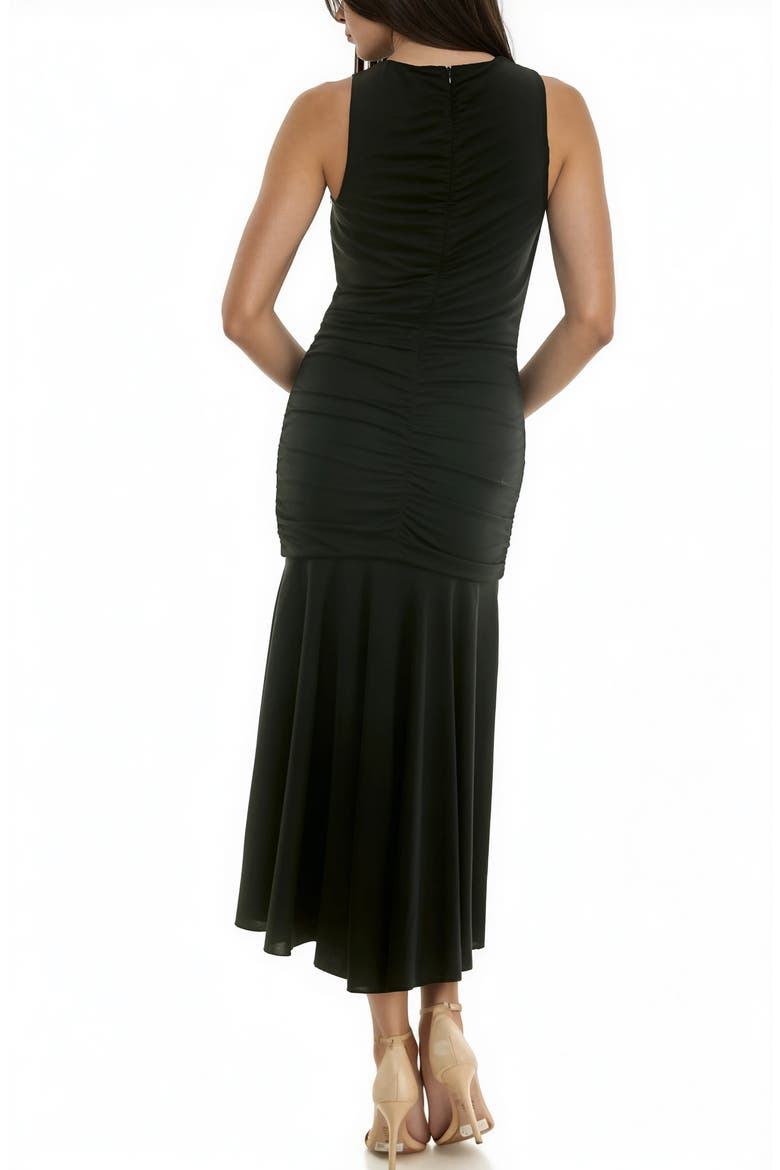 Ruched Bodice Midi Dress, Alternate, color, BLACK