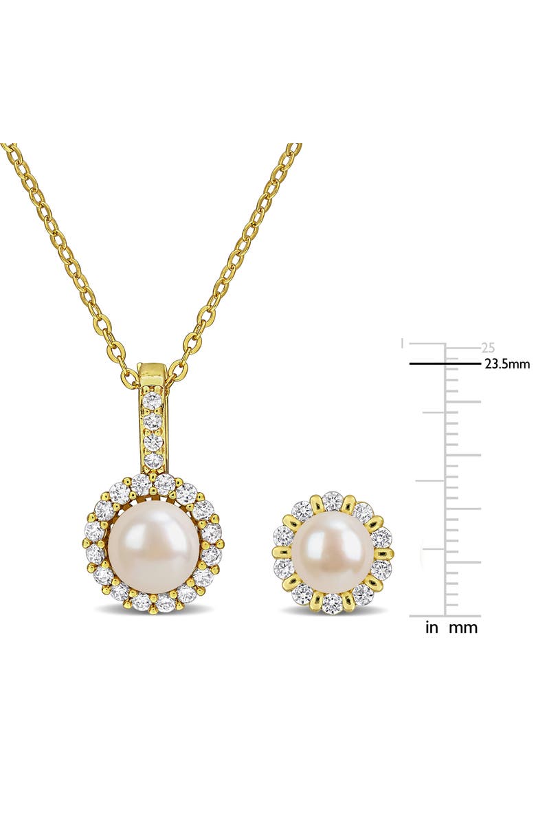DELMAR Cultured Pearl & Cubic Zirconia Halo Pendant Necklace & Stud Earrings Set, Alternate, color, 
