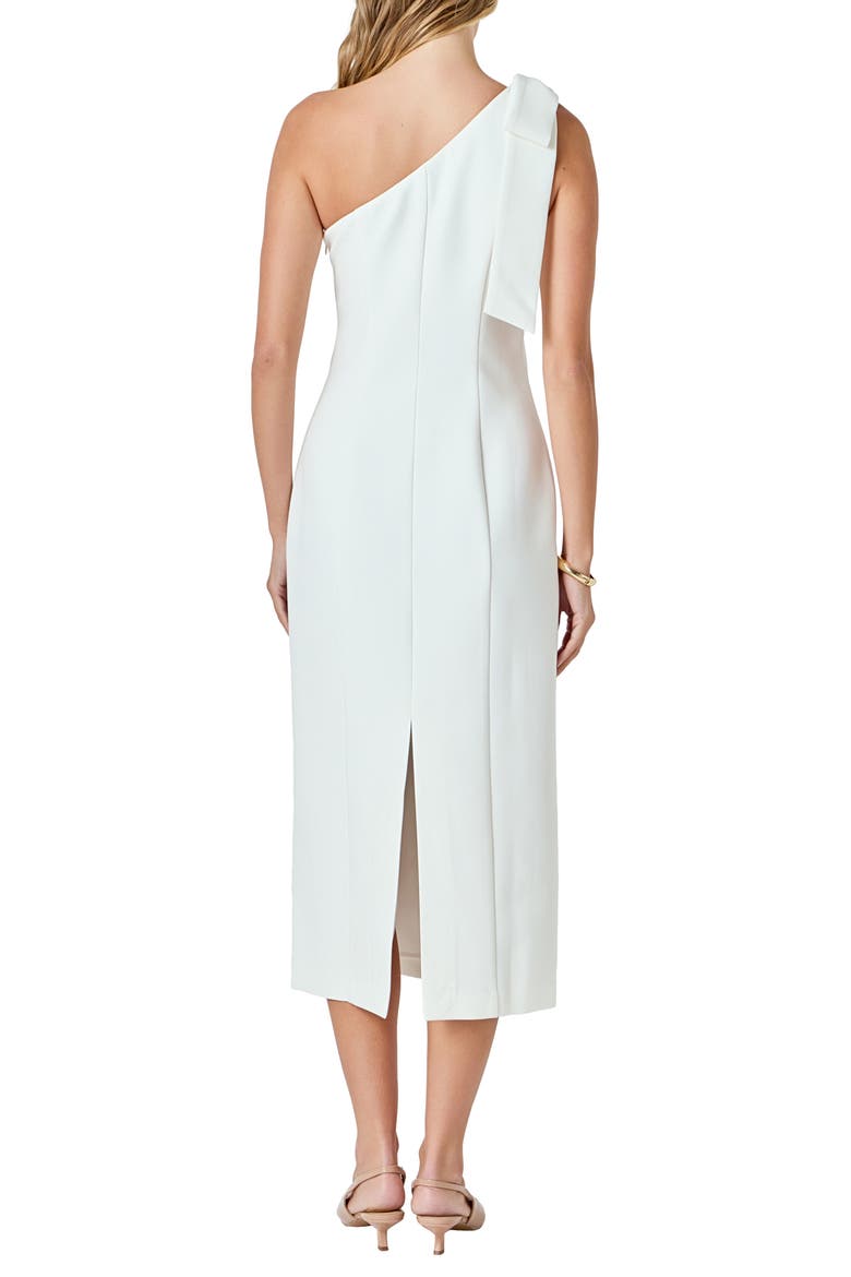 Bow Accent One-Shoulder Midi Dress, Alternate, color, WHITE