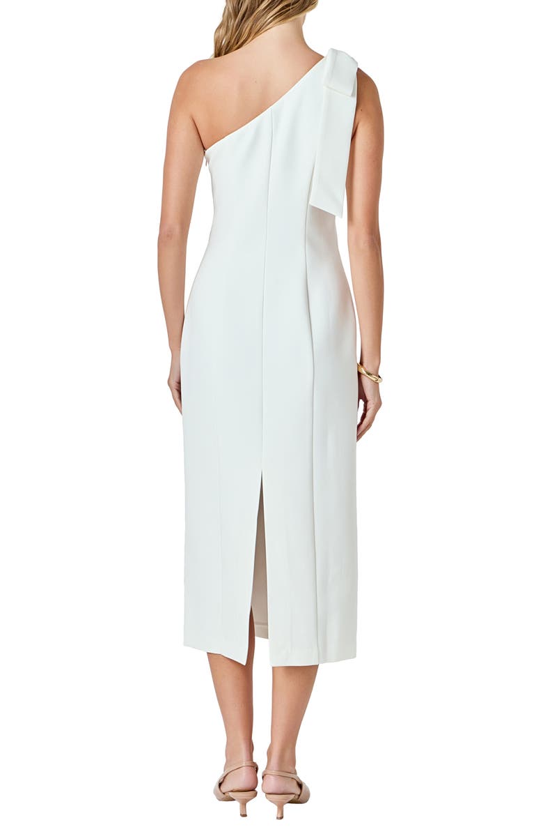 Endless Rose Bow Accent One-Shoulder Midi Dress, Alternate, color, White