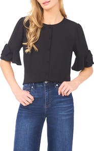 CeCe Bow Sleeve Button-Up Top