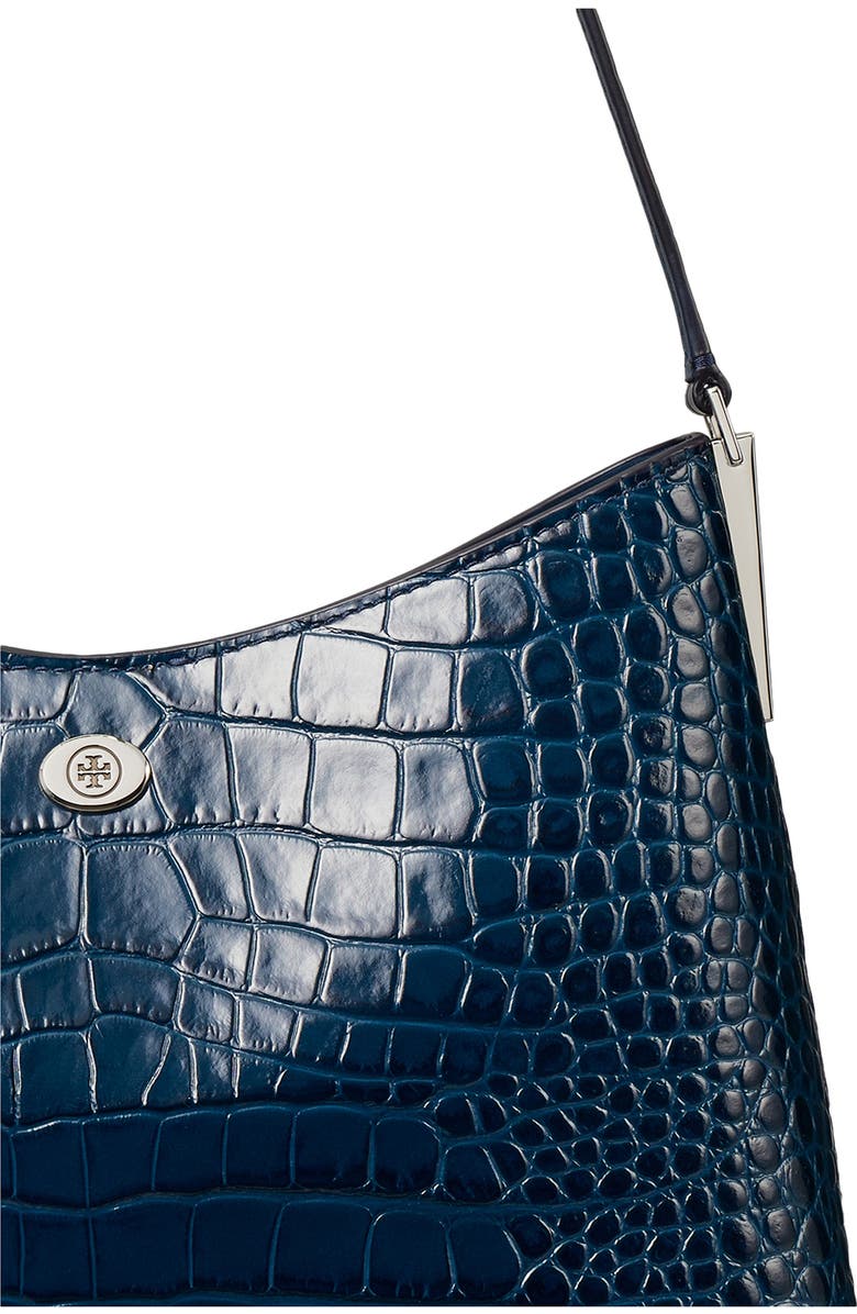Tory Burch Small Robinson Croc Embossed Leather Shoulder Bag, Alternate, color, Twilight